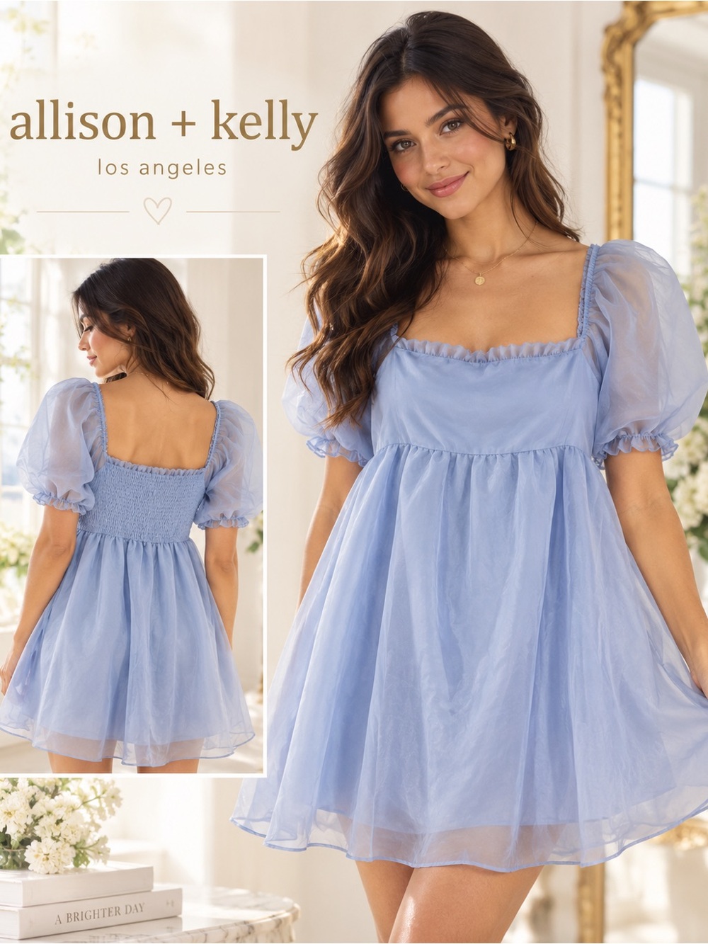 Allison + Kelly Blue Organza Puff Sleeve Baby Doll Mini Dress XL